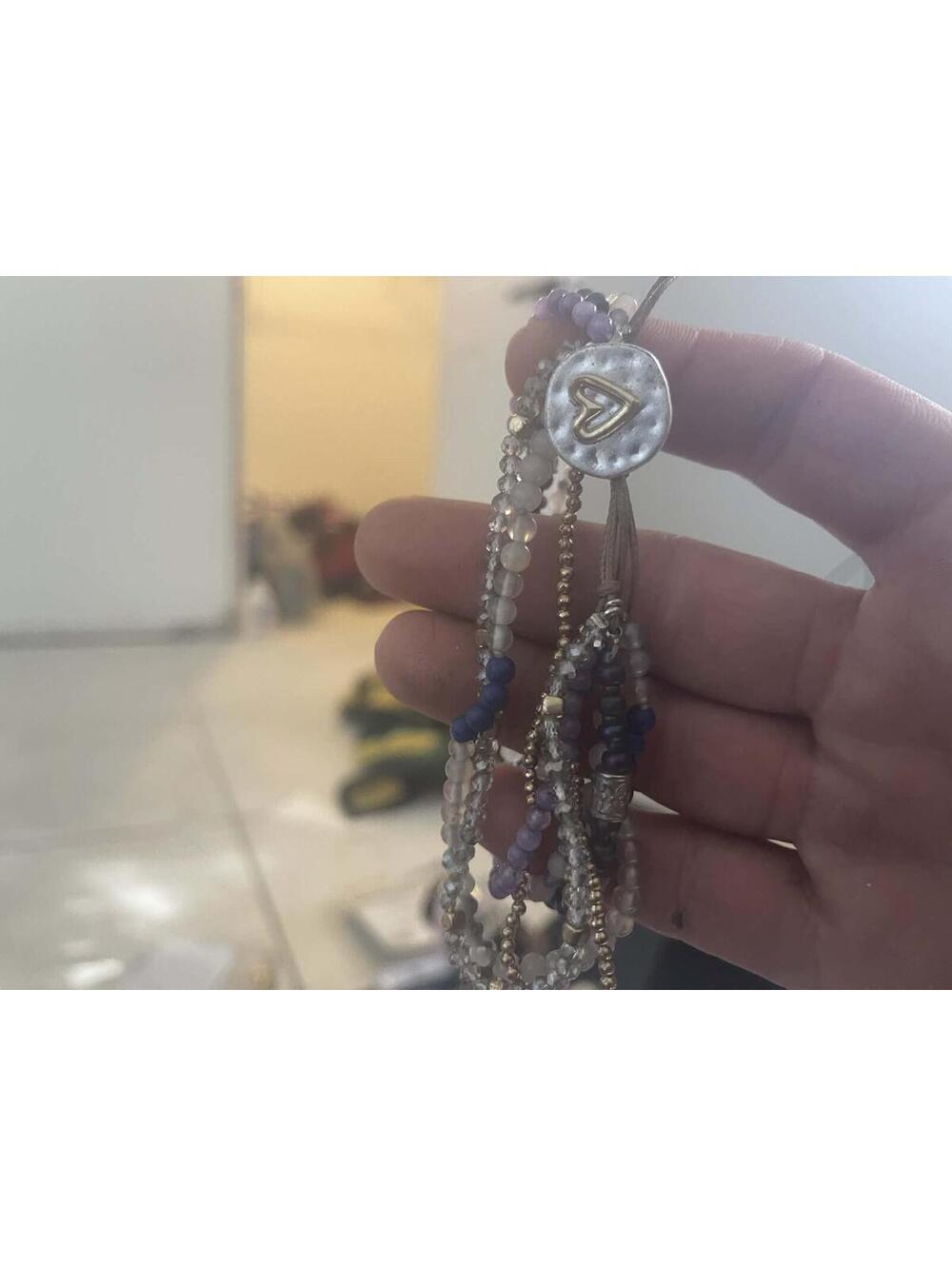 Multi-Strand Beaded Bracelet with Heart Charm